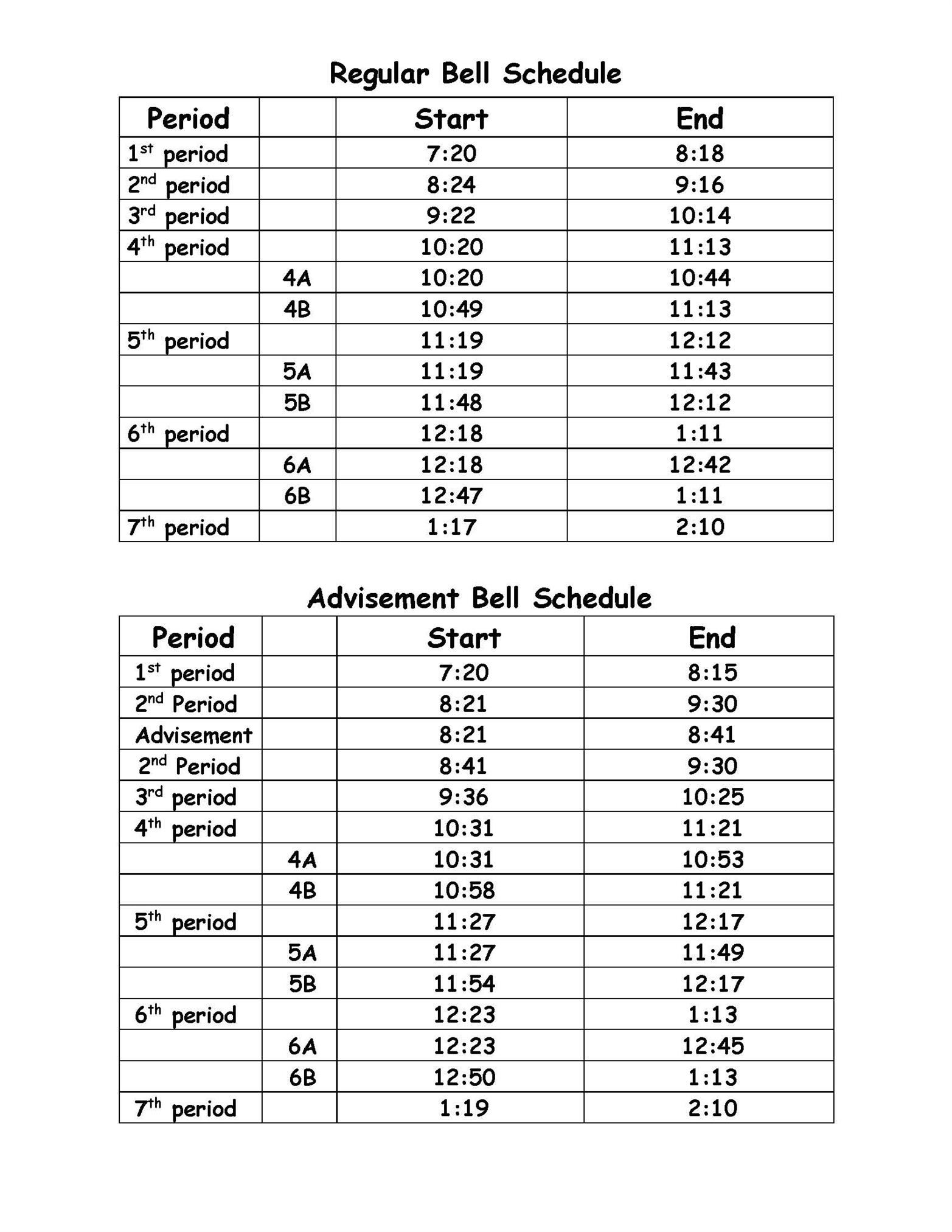 bell schedules